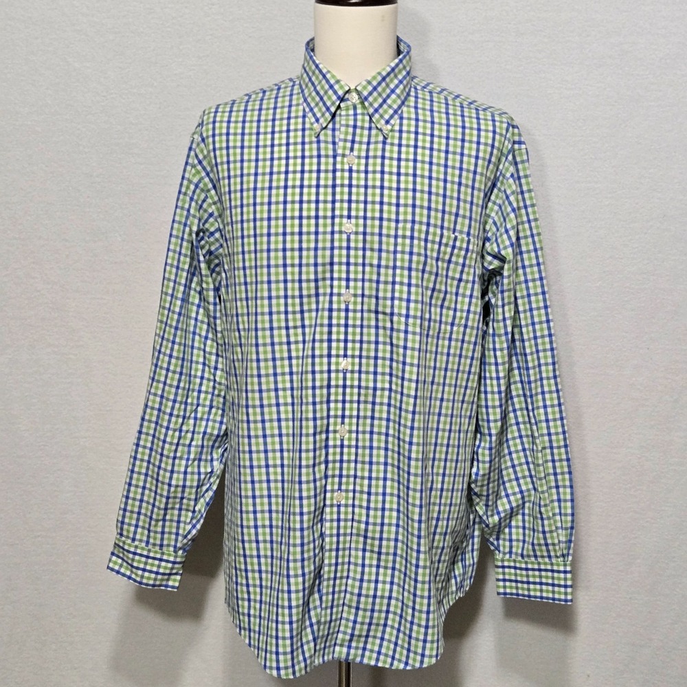 Brooks Brothers Polo Shirt Mens Large‎ Green Blue Check Button Down Traditional - Picture 3 of 8